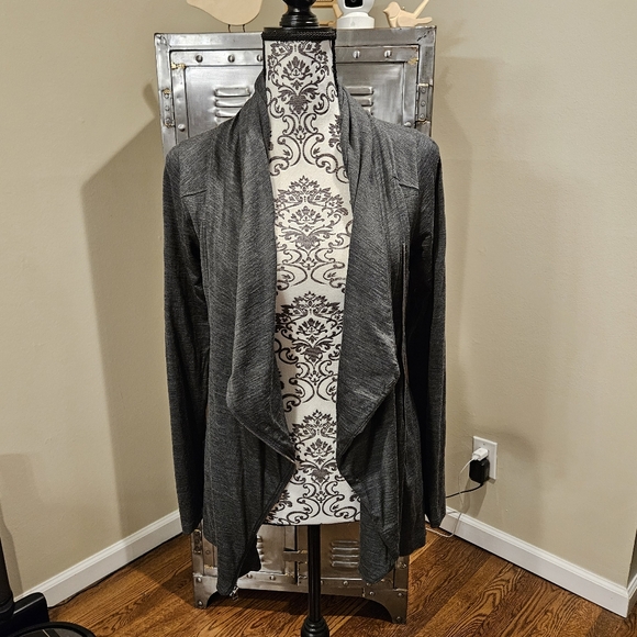 Ibex Freya Womens Merino Wool Gray Asymmetrical Full Zip Cardigan Sweater szS - Picture 2 of 5